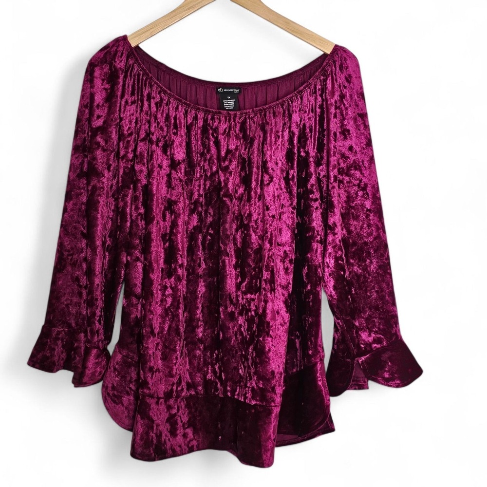 Crushed Velvet Top 1X Wine Red Magenta Bell Sleeve Whimsigoth Gypsy Dark Fairy